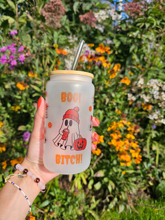 'Boo! Bitch!' Libbey Glass Can